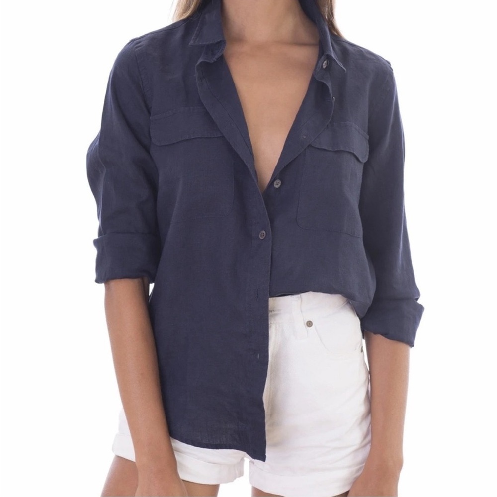 Equipment Navy Linen Button-Down Shirt
